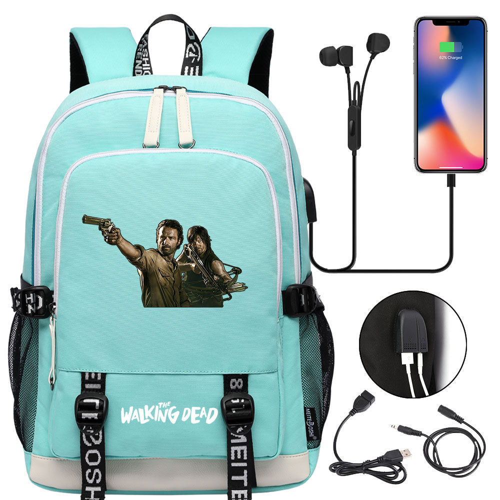 The Walking Dead USB Charging Backpack School Note Book Laptop Travel Bags