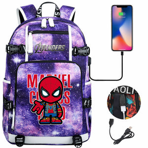 Avengers Superhero Iron Man Captain America Spiderman Hulk Thor Thanos USB Charging Backpack School NoteBook Laptop Travel Bags