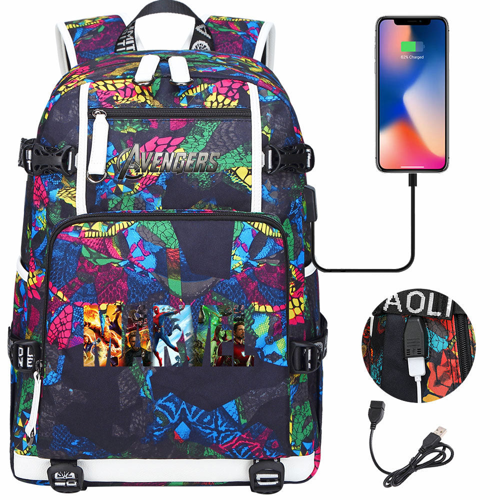 Avengers Superhero USB Charging Backpack School NoteBook Laptop Travel Bags