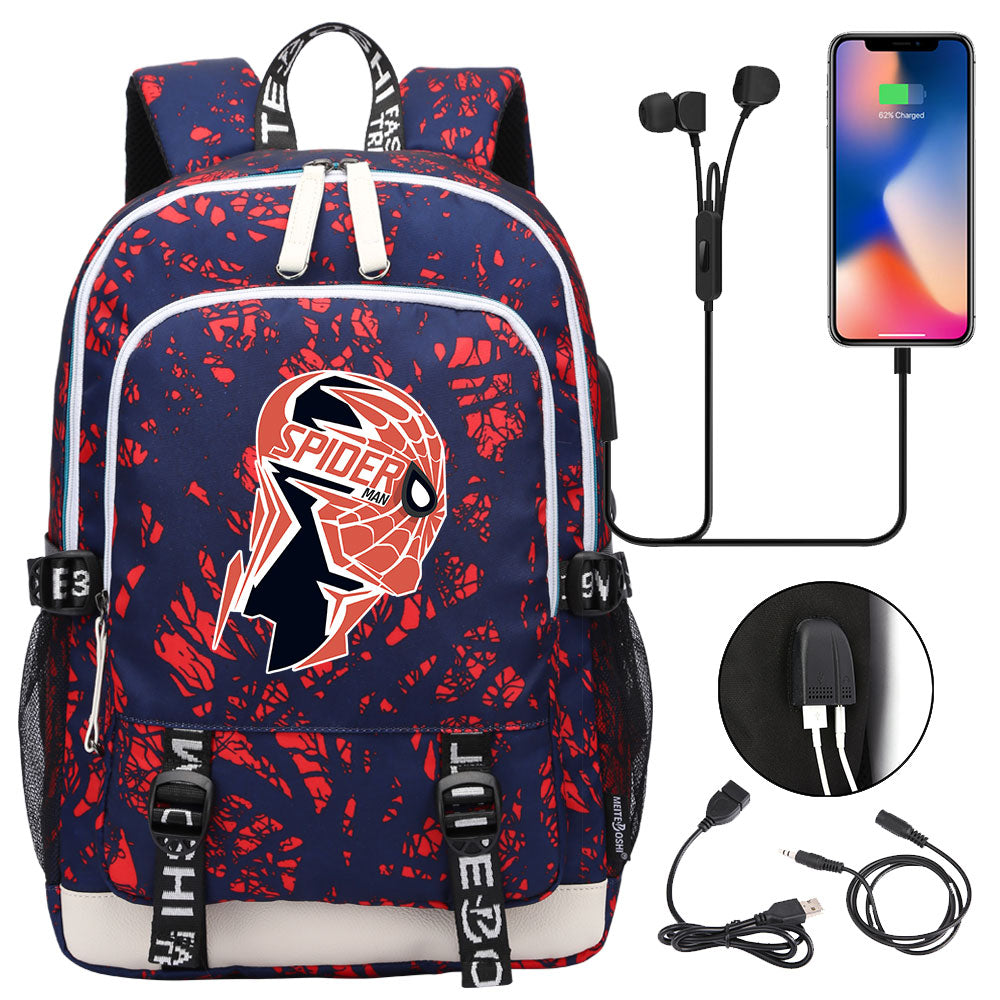 Spiderman Superhero USB Charging Backpack School Note Book Laptop Travel Bags