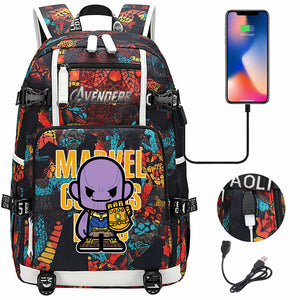 Avengers Superhero Iron Man Captain America Spiderman Hulk Thor Thanos USB Charging Backpack School NoteBook Laptop Travel Bags