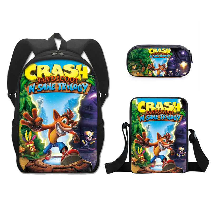 Crash Bandicoot Schoolbag Backpack Lunch Bag Pencil Case Set Gift for Kids Students
