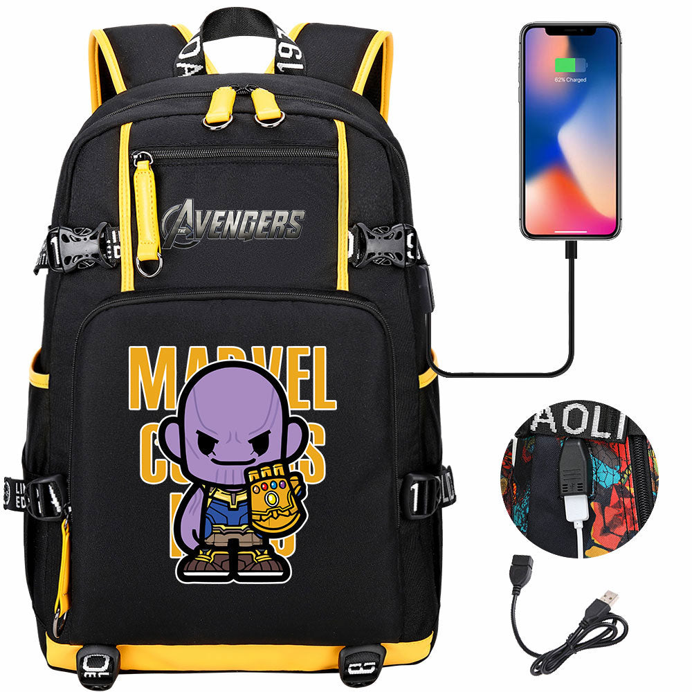 Avengers Superhero Iron Man Captain America Spiderman Hulk Thor Thanos USB Charging Backpack School NoteBook Laptop Travel Bags