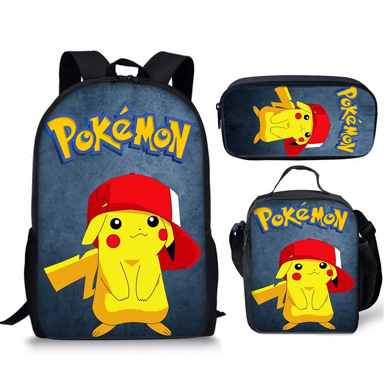 Pikachu Schoolbag Backpack Lunch Bag Pencil Case 3pcs Set Gift for Kids Students