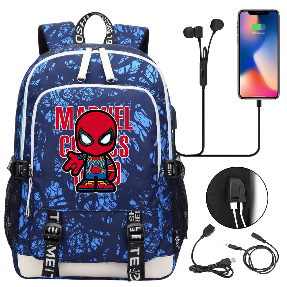 Spiderman Superhero USB Charging Backpack School Note Book Laptop Travel Bags