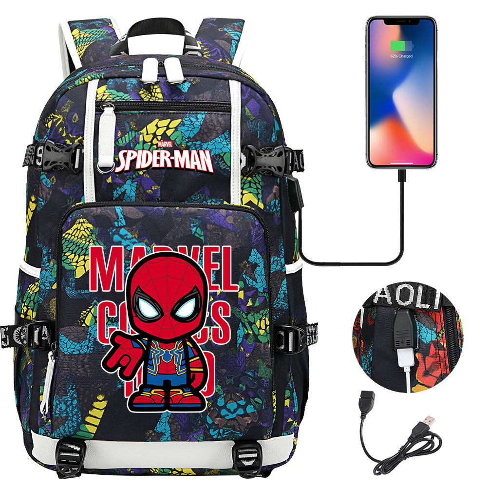 Spiderman Gwen Miles Morales  USB Charging Backpack School NoteBook Laptop Travel Bags