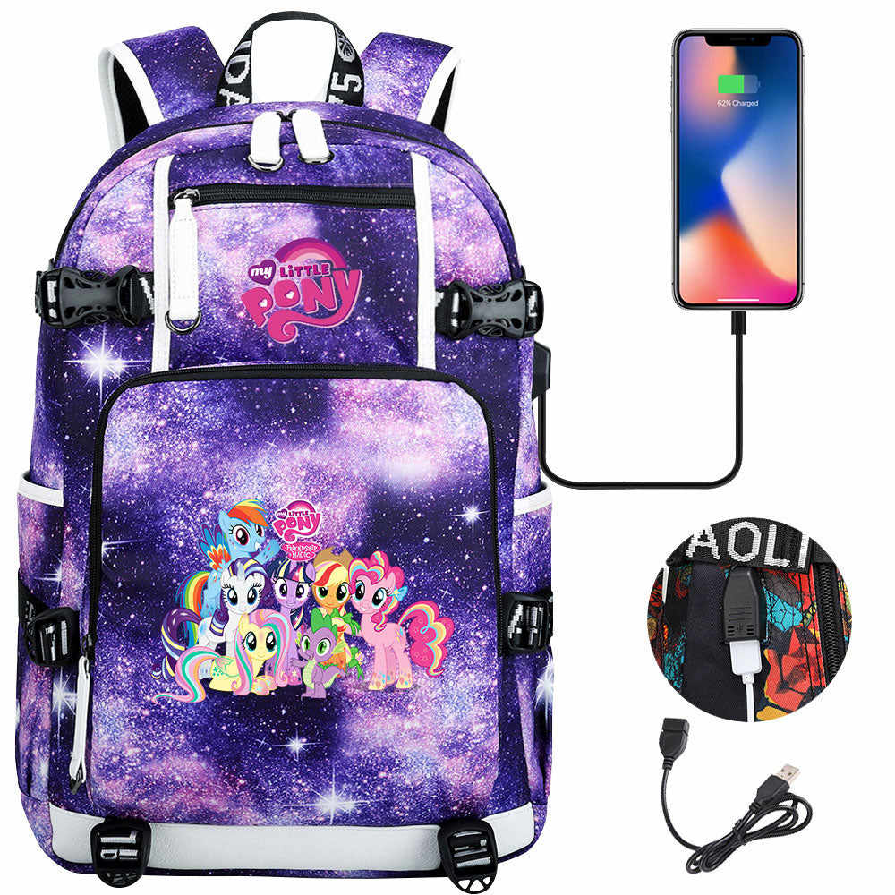 My Little Pony USB Charging Backpack School NoteBook Laptop Travel Bags