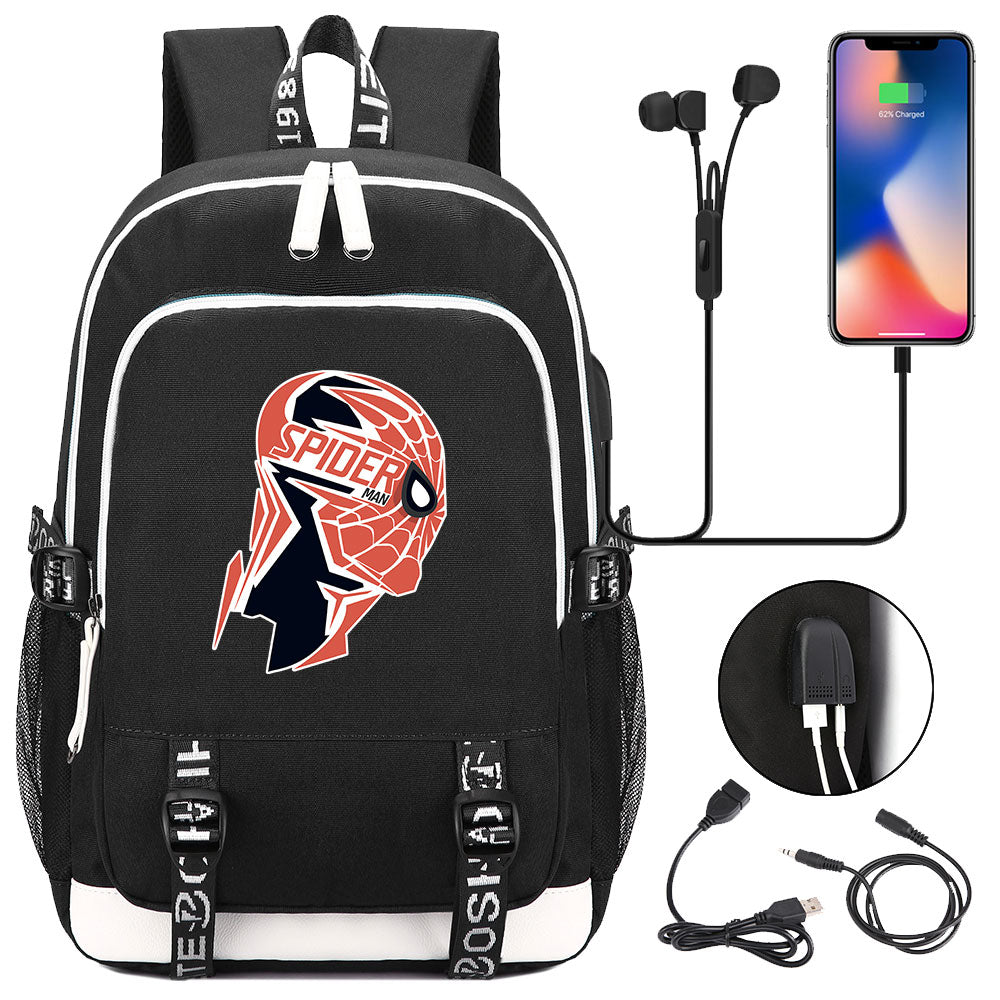 Spiderman Superhero USB Charging Backpack School Note Book Laptop Travel Bags