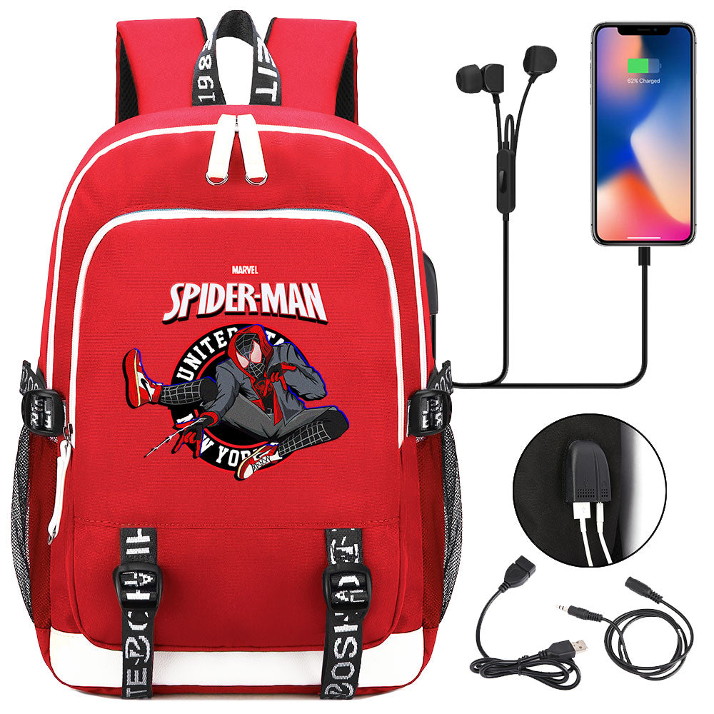 Spiderman Into the Spider Verse Miles Morales  USB Charging Backpack School Note Book Laptop Travel Bags