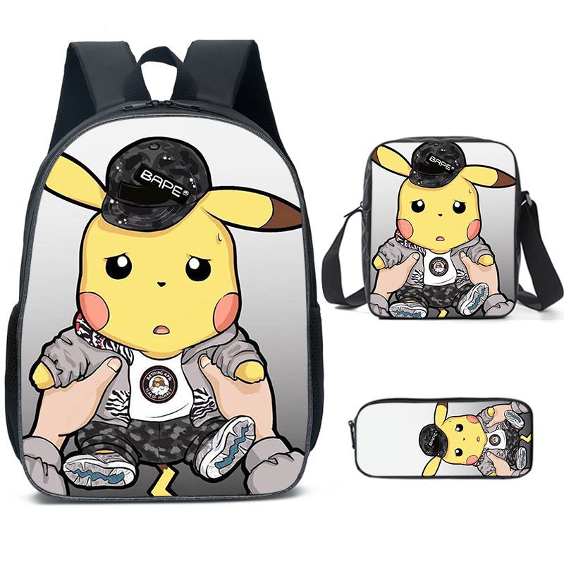Pokemon Pikachu Schoolbag Backpack Lunch Bag Pencil Case Set Gift for Kids Students