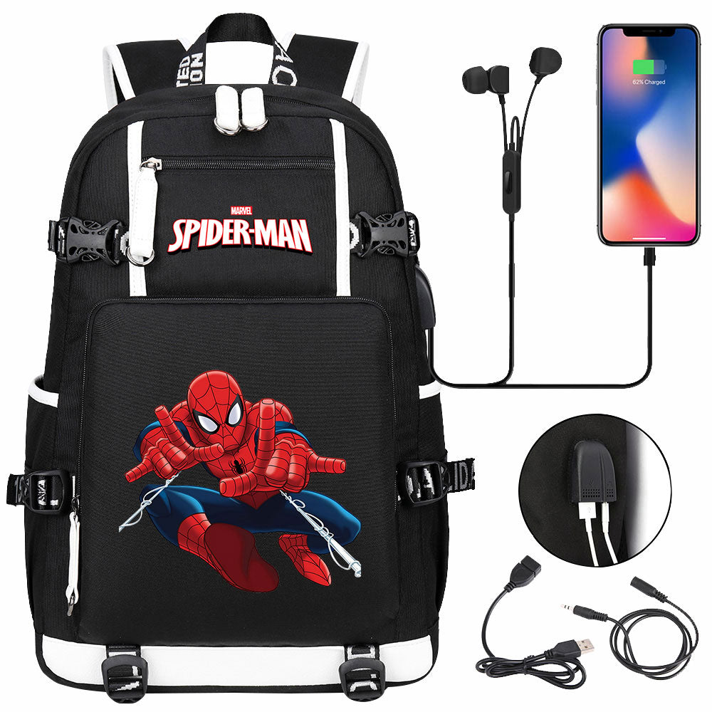 Spiderman Superhero Gwen Miles Morales  USB Charging Backpack School NoteBook Laptop Travel Bags