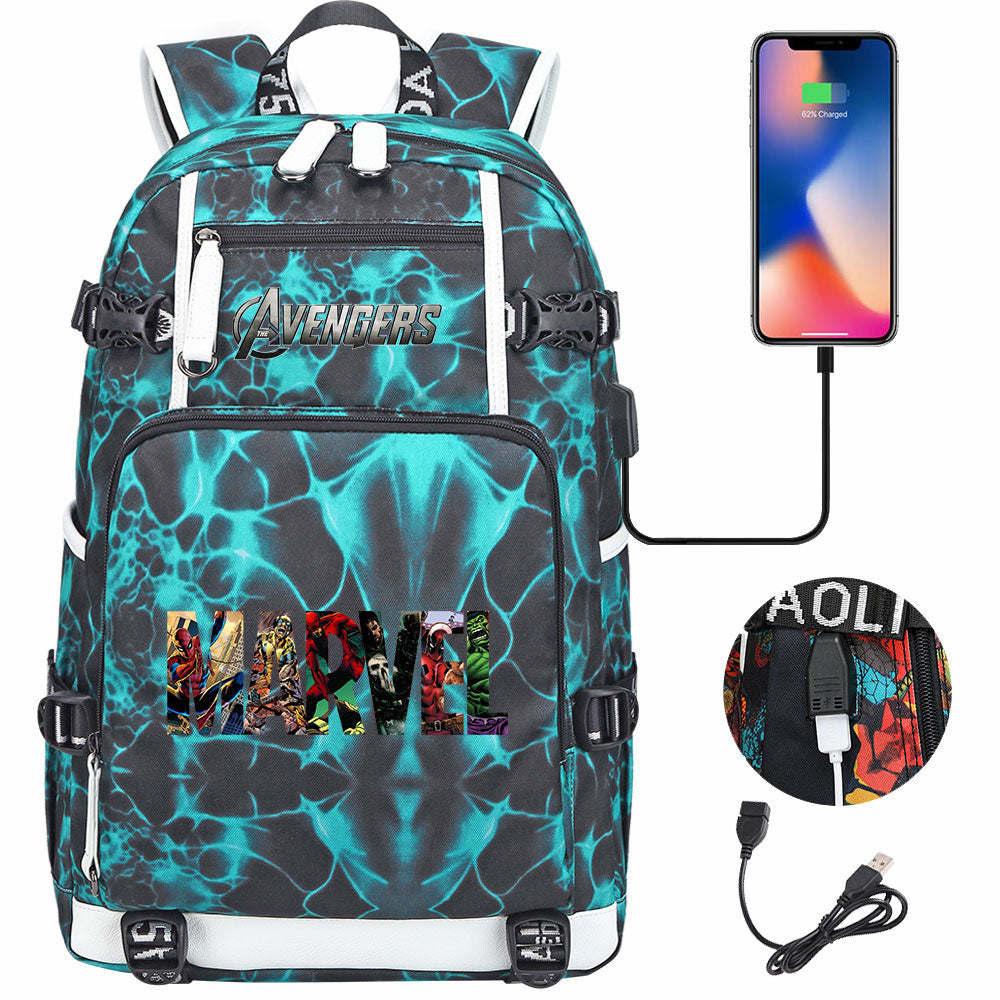 Avengers Superhero USB Charging Backpack School NoteBook Laptop Travel Bags