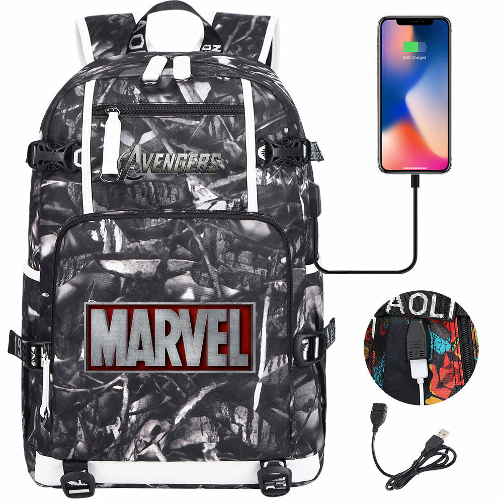 Avengers Superhero USB Charging Backpack School NoteBook Laptop Travel Bags