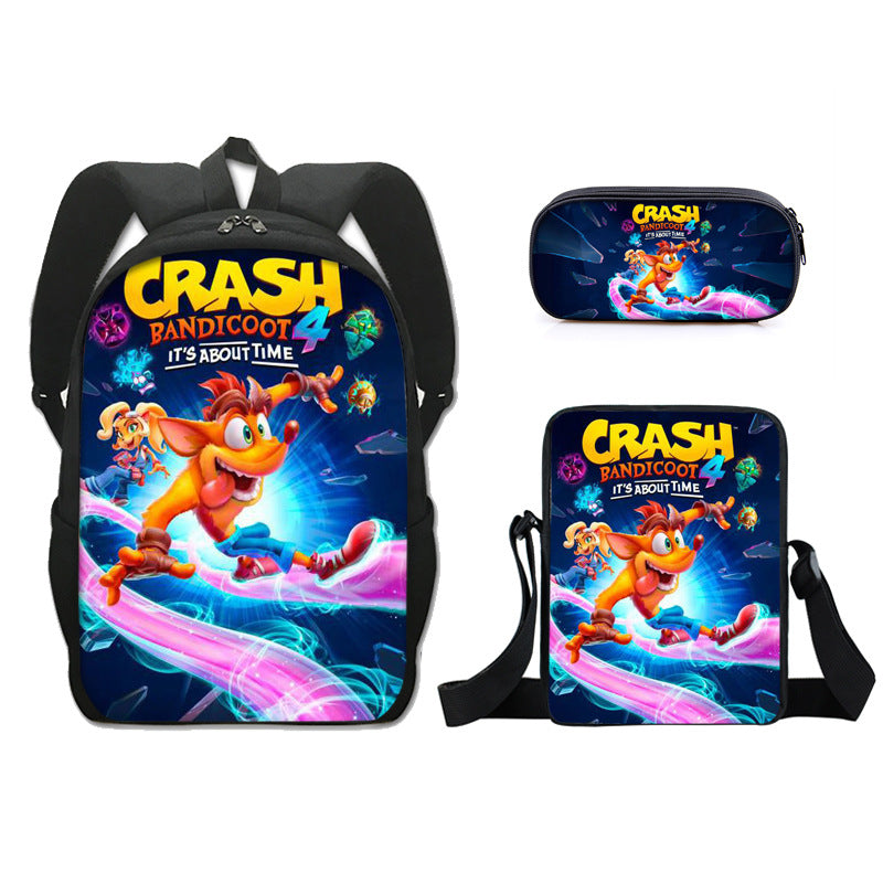 Crash Bandicoot Schoolbag Backpack Lunch Bag Pencil Case Set Gift for Kids Students