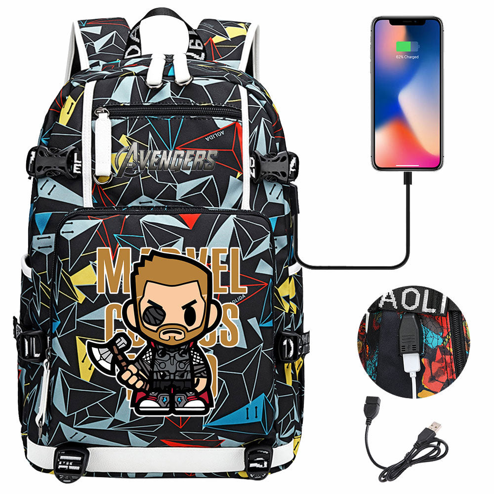 Avengers Superhero Iron Man Captain America Spiderman Hulk Thor Thanos USB Charging Backpack School NoteBook Laptop Travel Bags