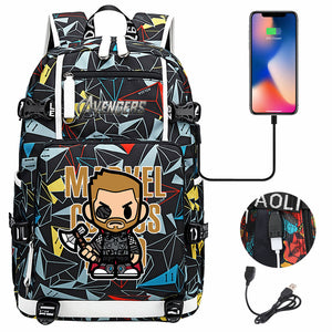 Avengers Superhero Iron Man Captain America Spiderman Hulk Thor Thanos USB Charging Backpack School NoteBook Laptop Travel Bags