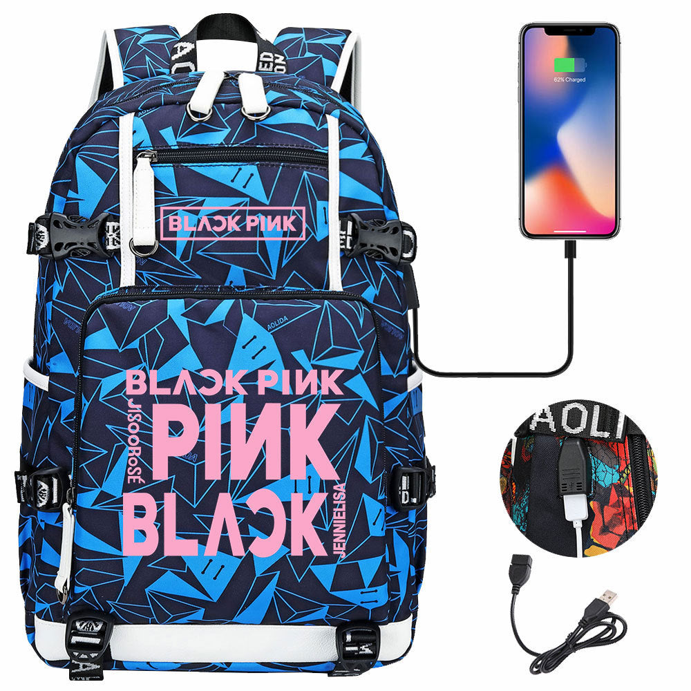 Kpop Blackpink USB Charging Backpack School NoteBook Laptop Travel Bags