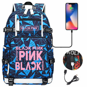 Kpop Blackpink USB Charging Backpack School NoteBook Laptop Travel Bags