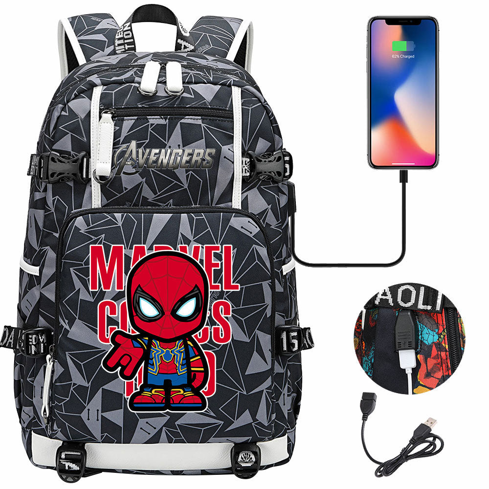 Avengers Superhero Iron Man Captain America Spiderman Hulk Thor Thanos USB Charging Backpack School NoteBook Laptop Travel Bags