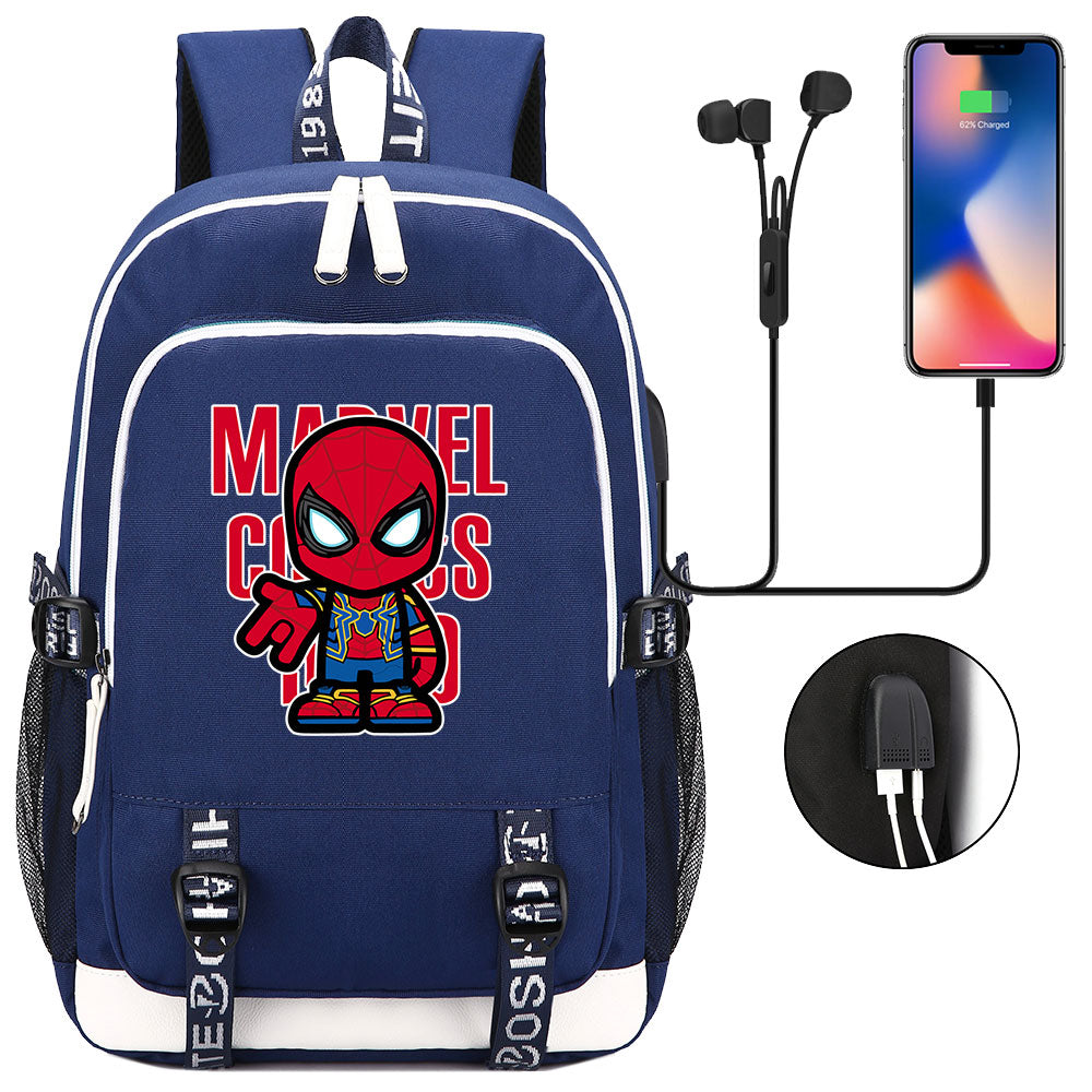 Spiderman Superhero USB Charging Backpack School Note Book Laptop Travel Bags