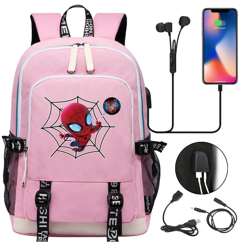 Spiderman Superhero USB Charging Backpack School Note Book Laptop Travel Bags