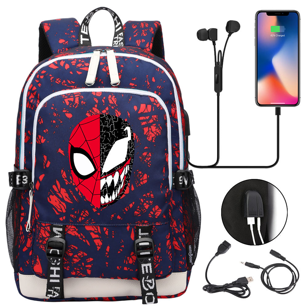Spiderman Venom Superhero USB Charging Backpack School Note Book Laptop Travel Bags