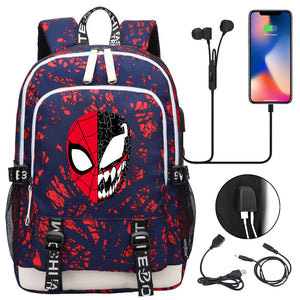 Spiderman Venom Superhero USB Charging Backpack School Note Book Laptop Travel Bags