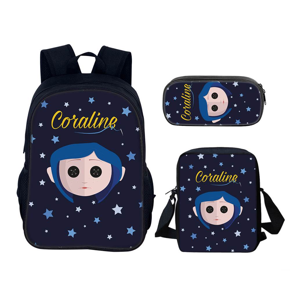 Coraline the Secret Door Schoolbag Backpack Lunch Bag Pencil Case 3pcs Set Gift for Kids Students