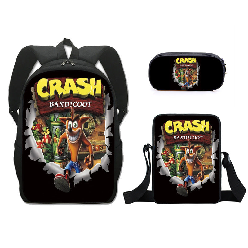 Crash Bandicoot Schoolbag Backpack Lunch Bag Pencil Case Set Gift for Kids Students
