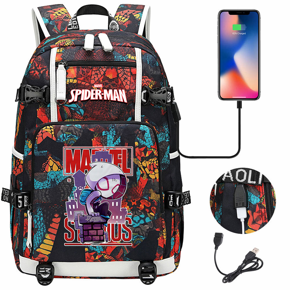 Spiderman Gwen Miles Morales  USB Charging Backpack School NoteBook Laptop Travel Bags