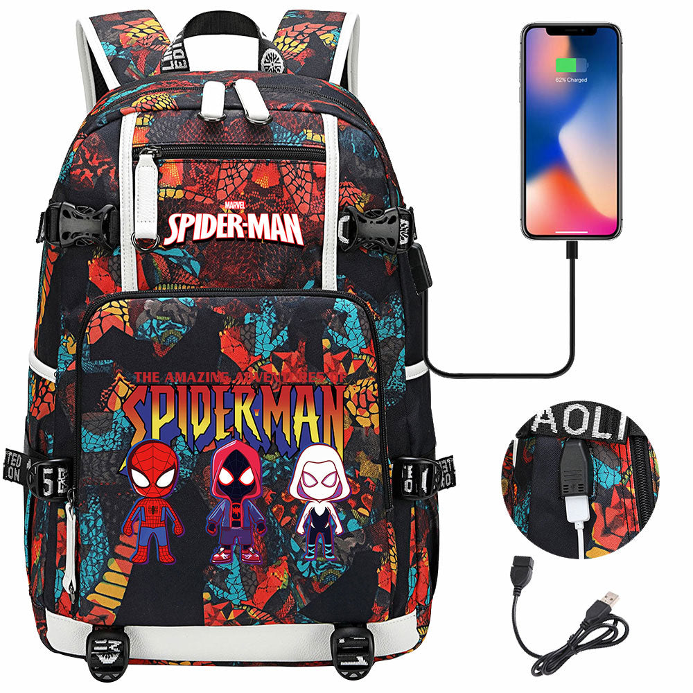 Spiderman Gwen Miles Morales  USB Charging Backpack School NoteBook Laptop Travel Bags
